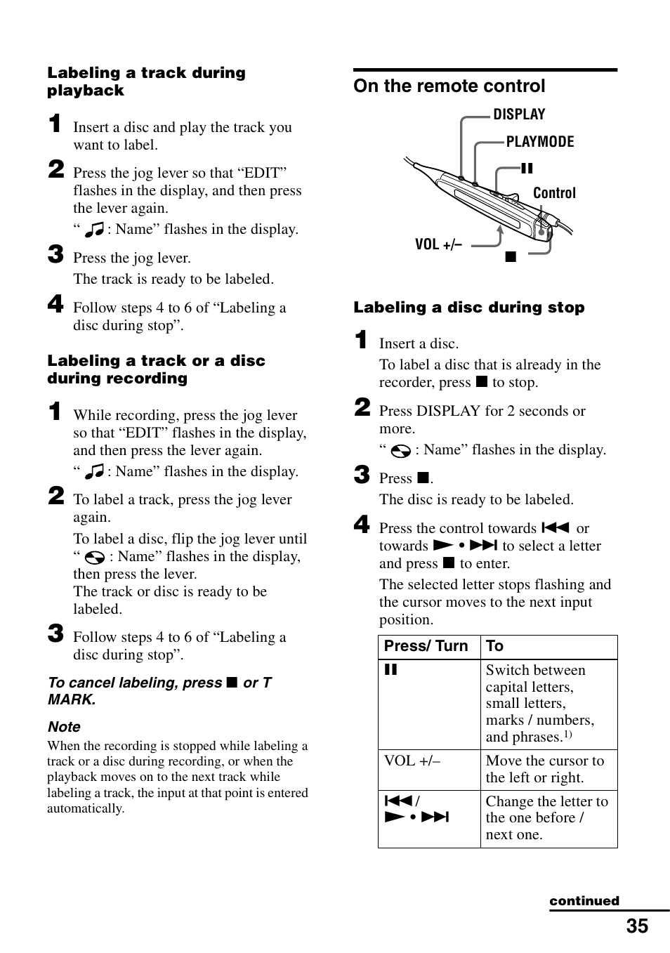 On the remote control | Sony MZ-R90 User Manual | Page 35 / 56