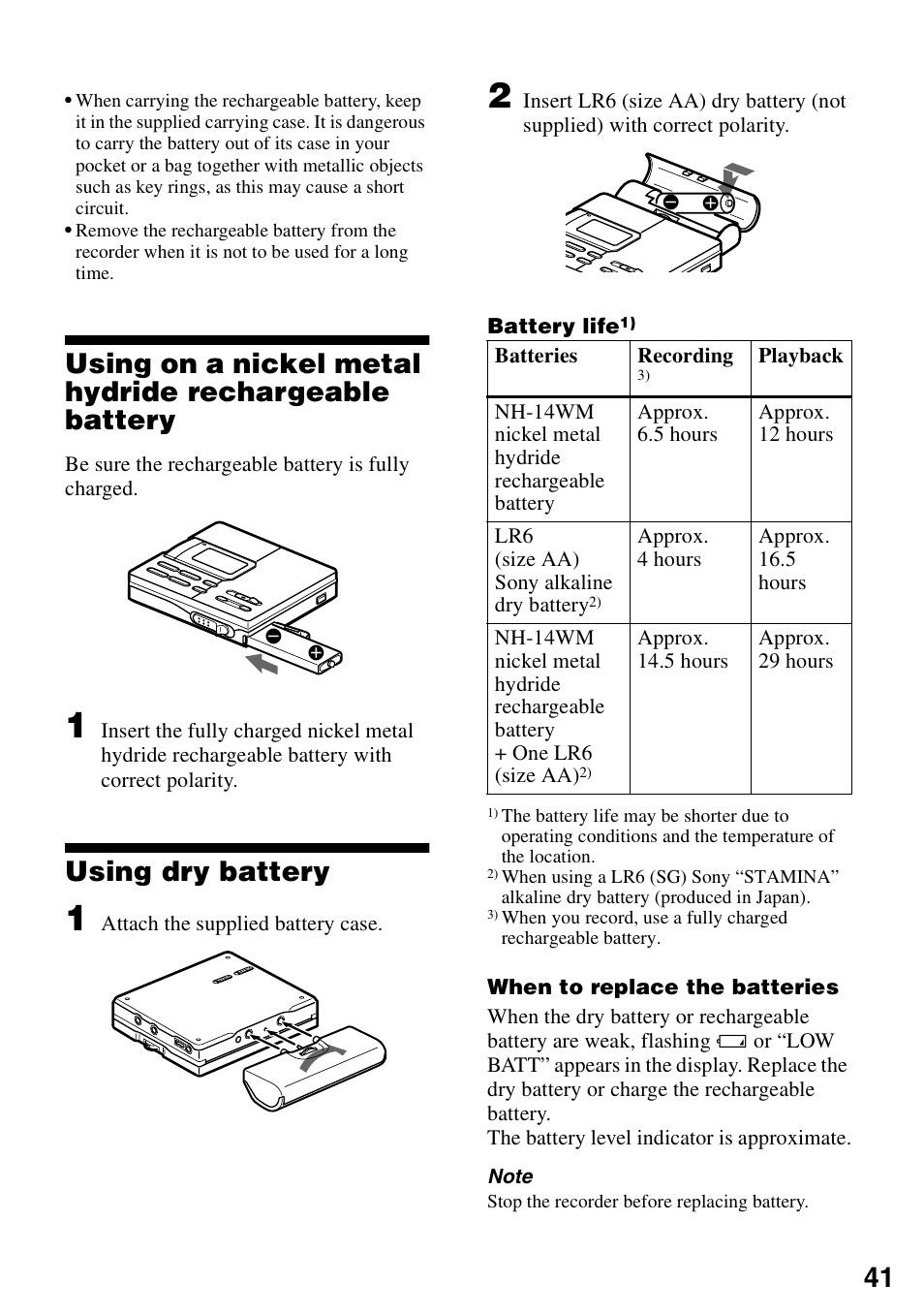 Using dry battery | Sony MZ-R90 User Manual | Page 41 / 56