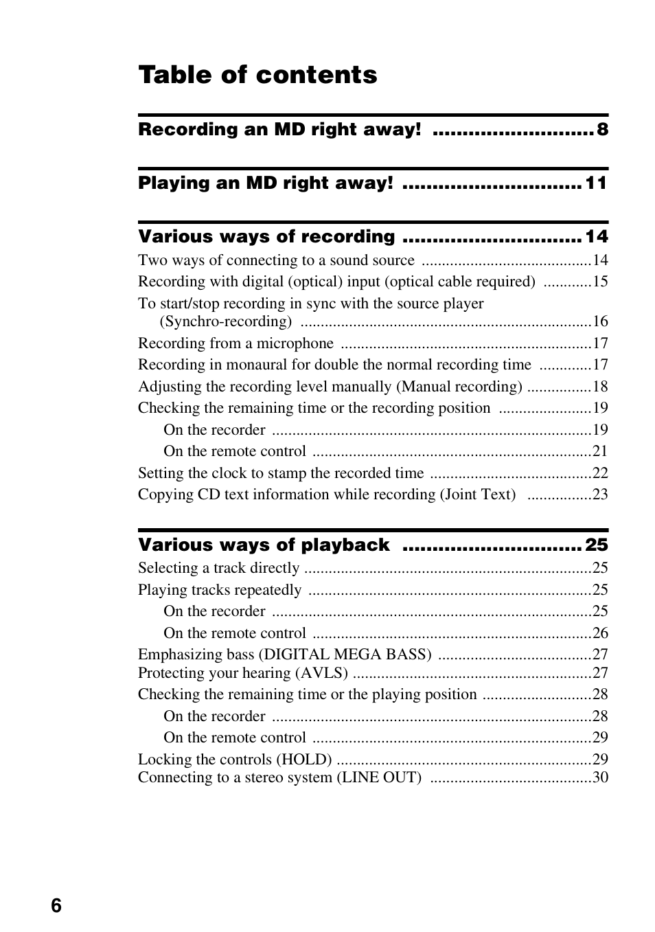 Sony MZ-R90 User Manual | Page 6 / 56