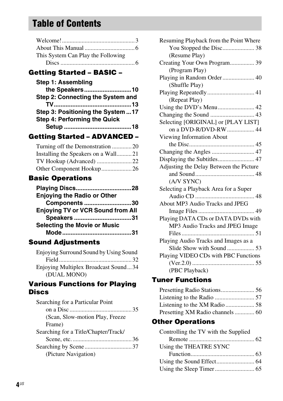 Sony DAV-FX500 User Manual | Page 4 / 104