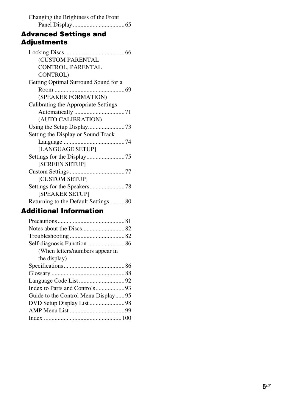 Sony DAV-FX500 User Manual | Page 5 / 104