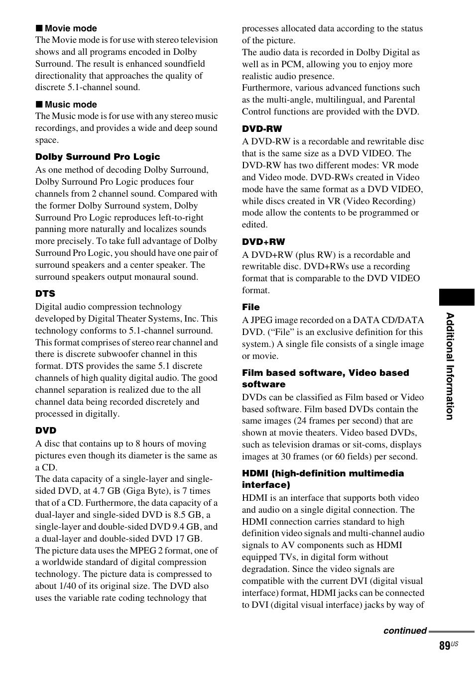 Sony DAV-FX500 User Manual | Page 89 / 104