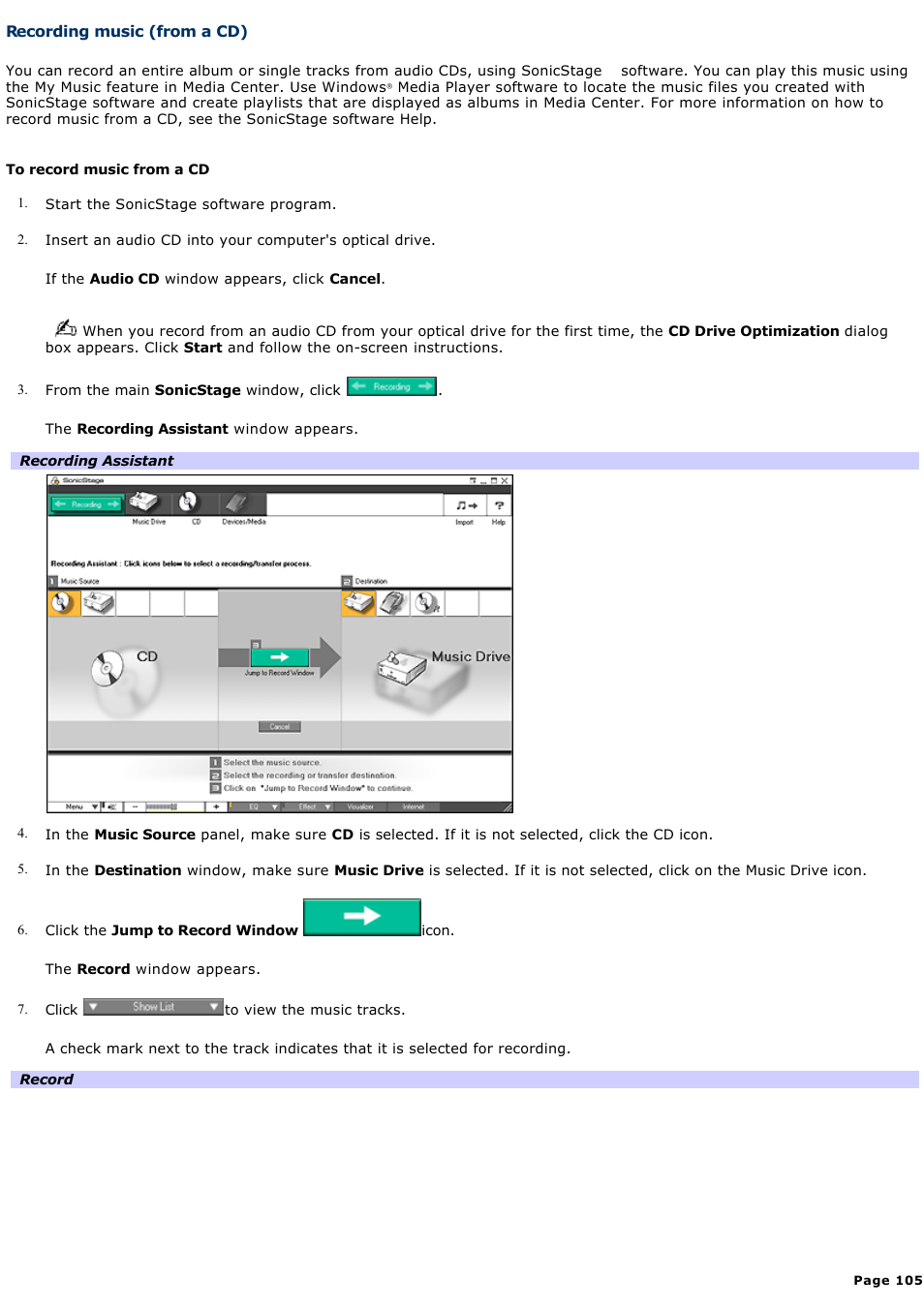 Recording music (from a cd) | Sony PCV-RZ46G User Manual | Page 105 / 229