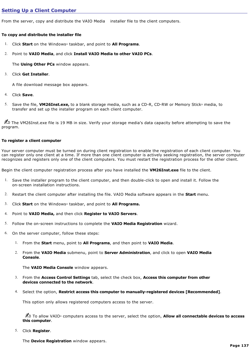 Setting up a client computer | Sony PCV-RZ46G User Manual | Page 137 / 229