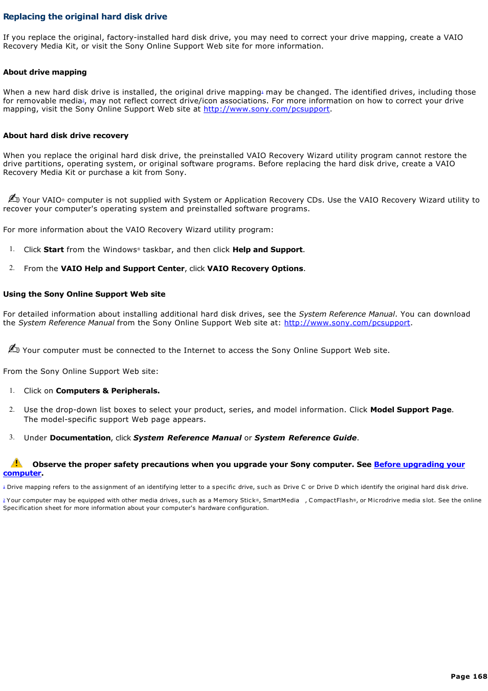 Replacing the original hard disk drive | Sony PCV-RZ46G User Manual | Page 168 / 229