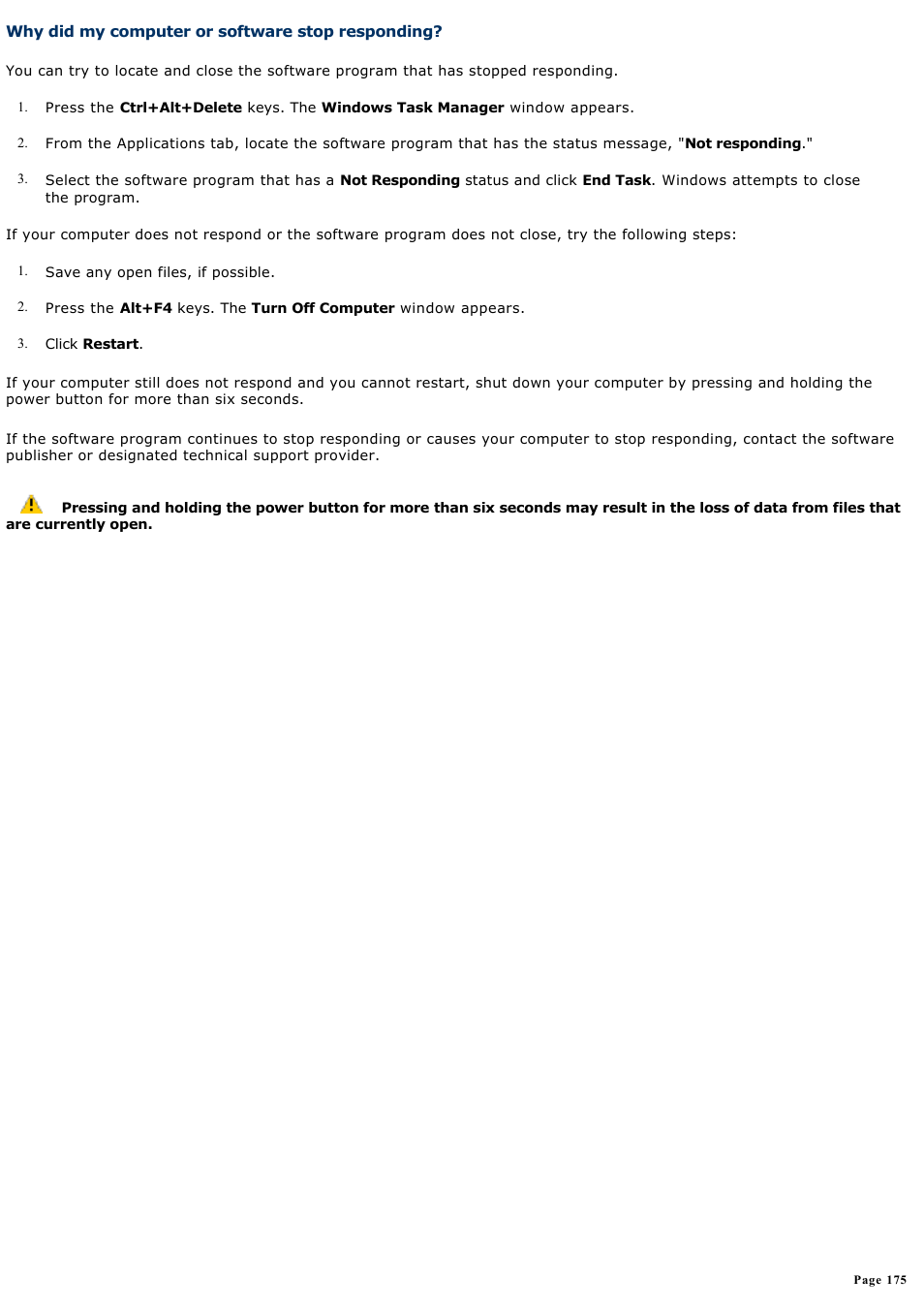 Why did my computer or software stop responding | Sony PCV-RZ46G User Manual | Page 175 / 229
