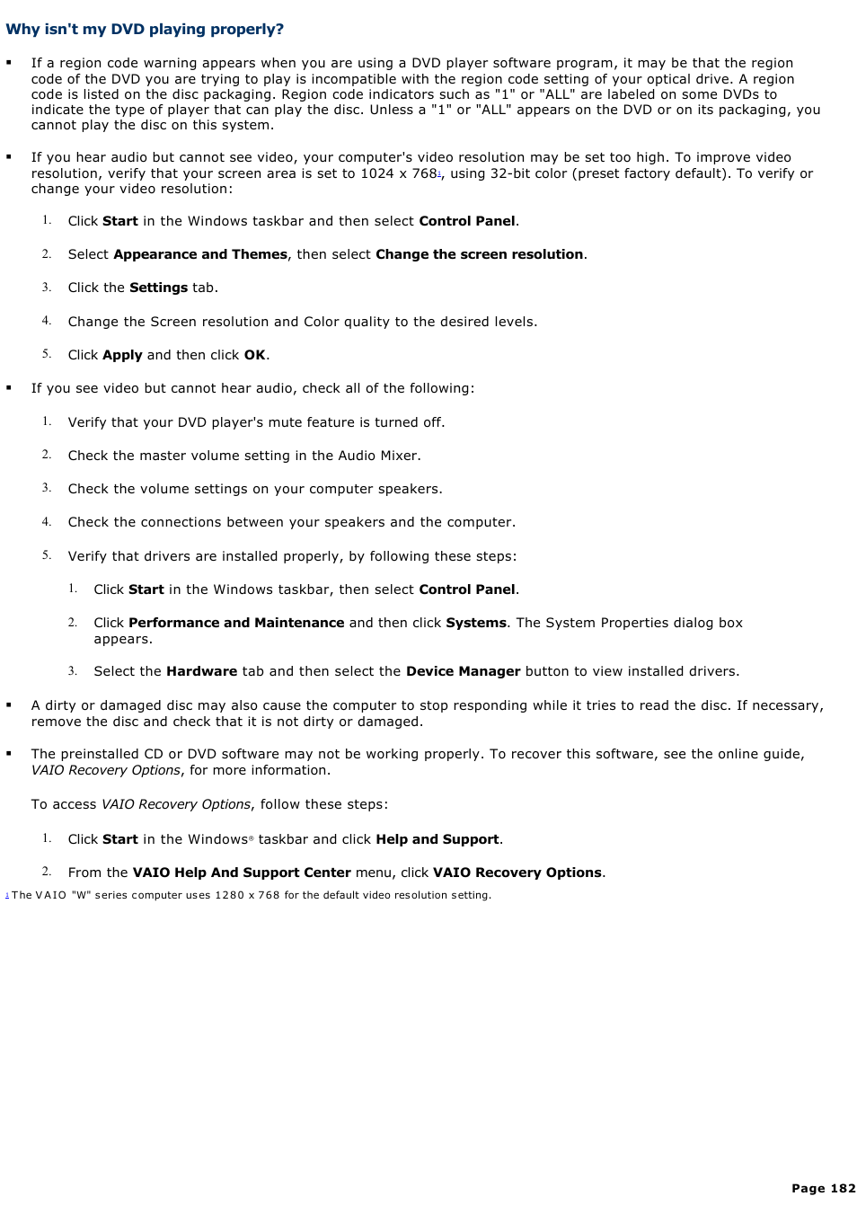 Why isn't my dvd playing properly | Sony PCV-RZ46G User Manual | Page 182 / 229