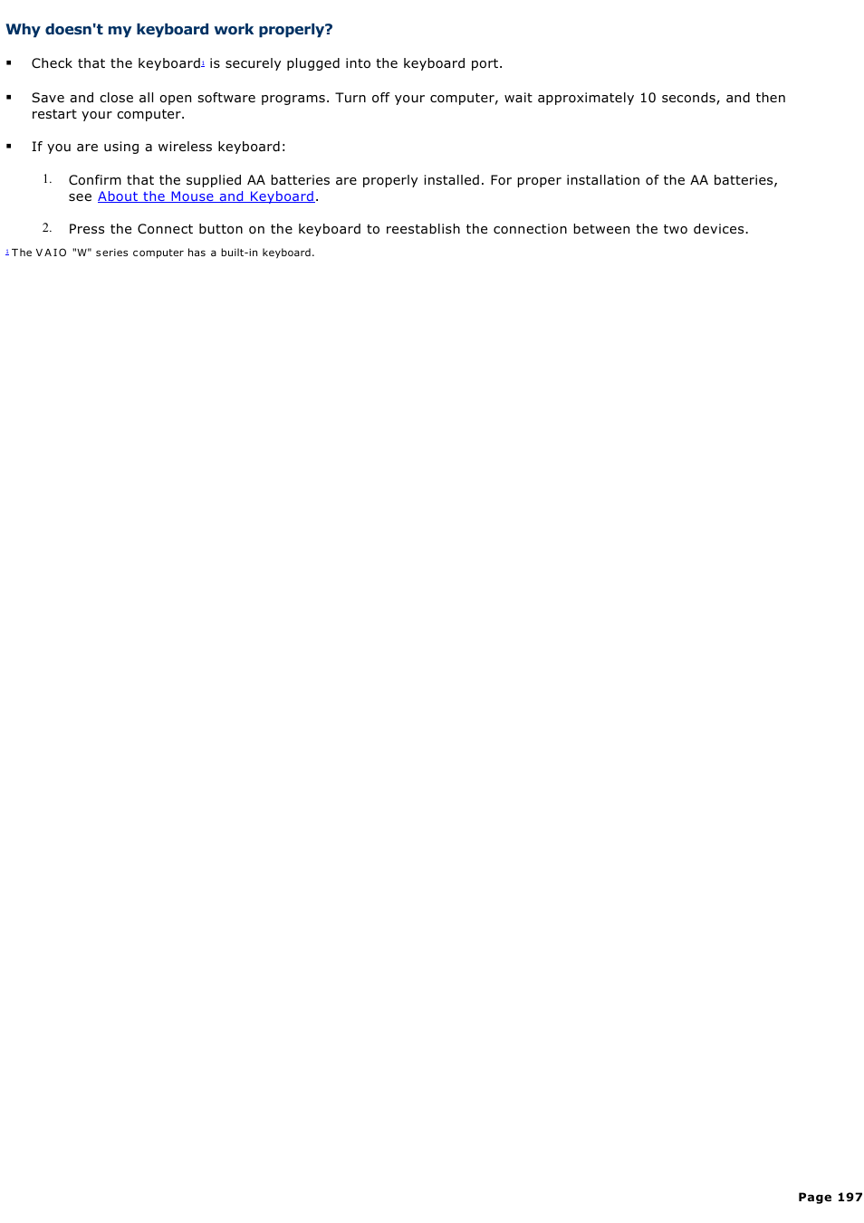 Why doesn't my keyboard work properly | Sony PCV-RZ46G User Manual | Page 197 / 229
