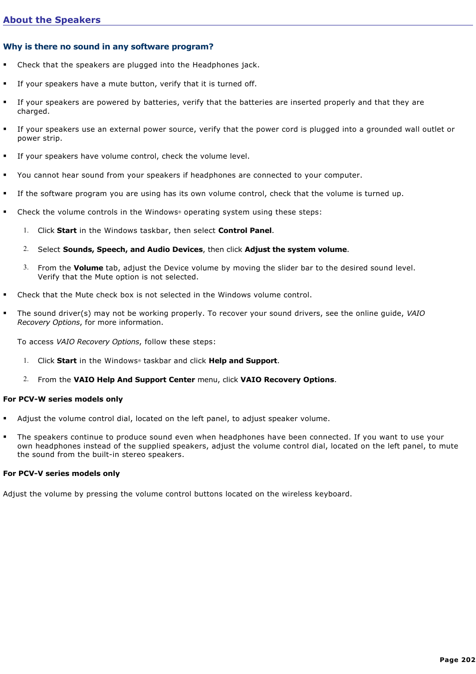 About the speakers | Sony PCV-RZ46G User Manual | Page 202 / 229