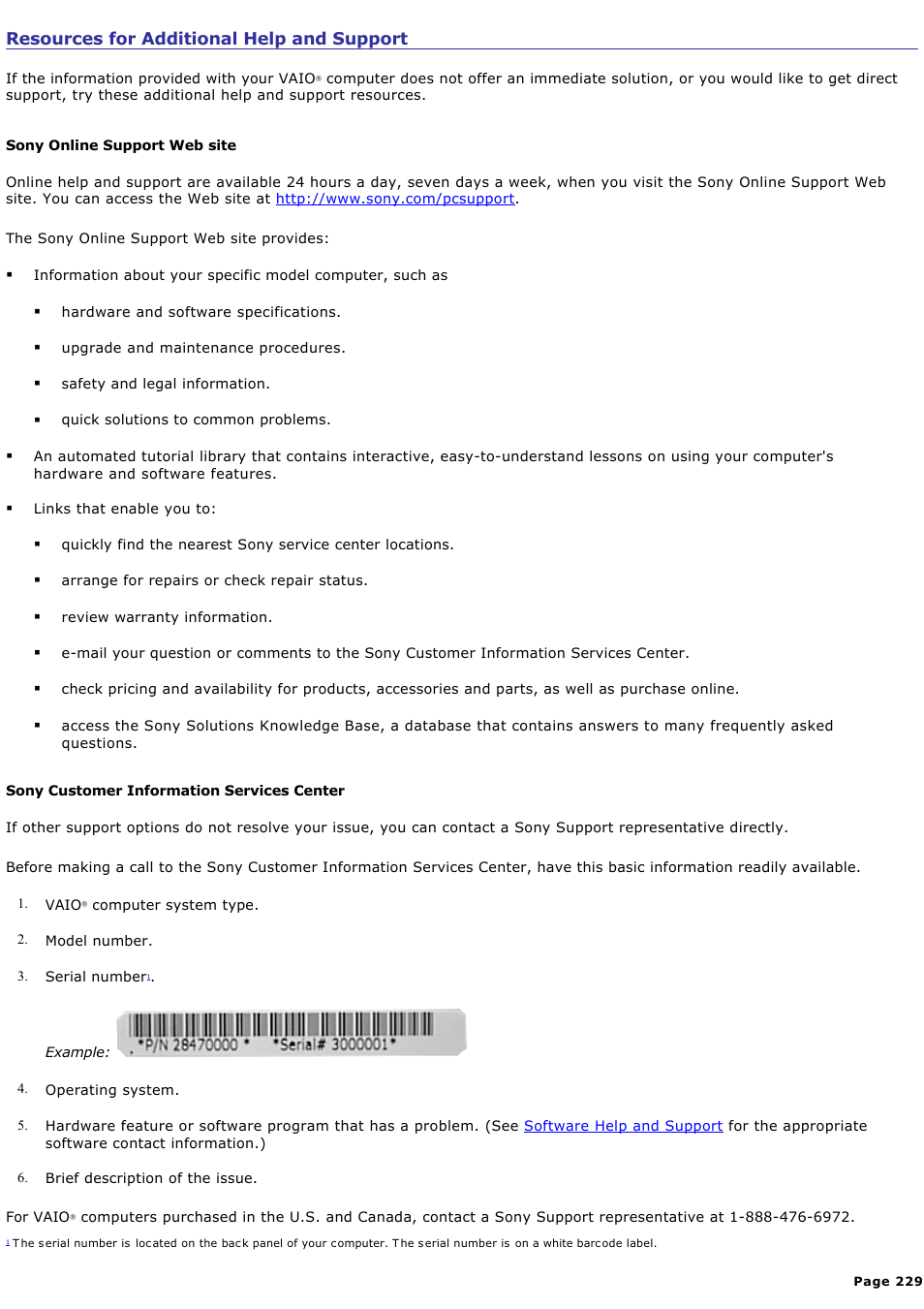 Resources for additional help and support | Sony PCV-RZ46G User Manual | Page 229 / 229