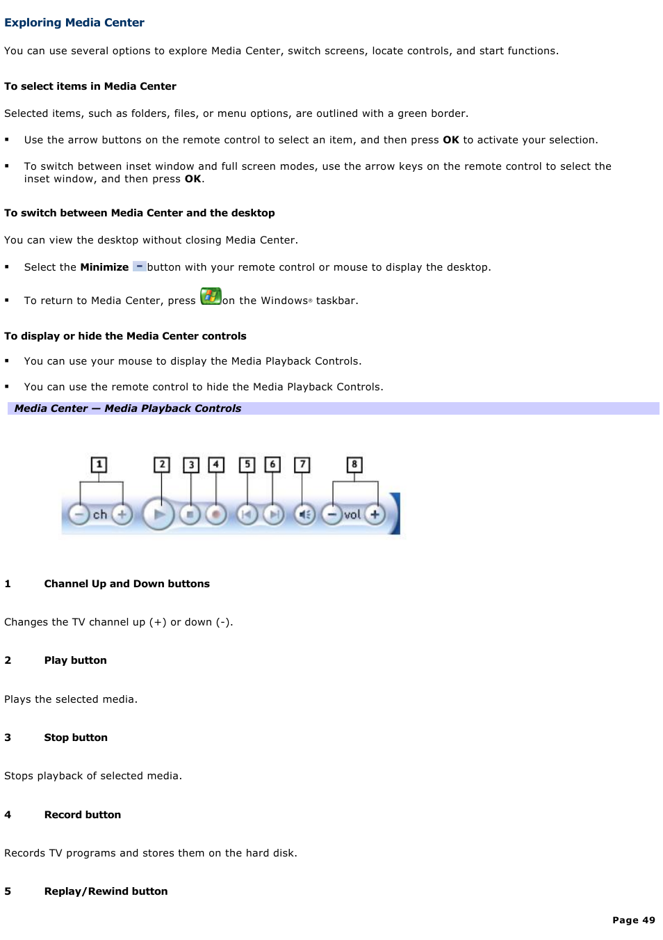 Exploring media center | Sony PCV-RZ46G User Manual | Page 49 / 229
