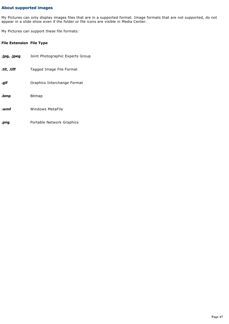 About supported images | Sony PCV-RZ46G User Manual | Page 67 / 229