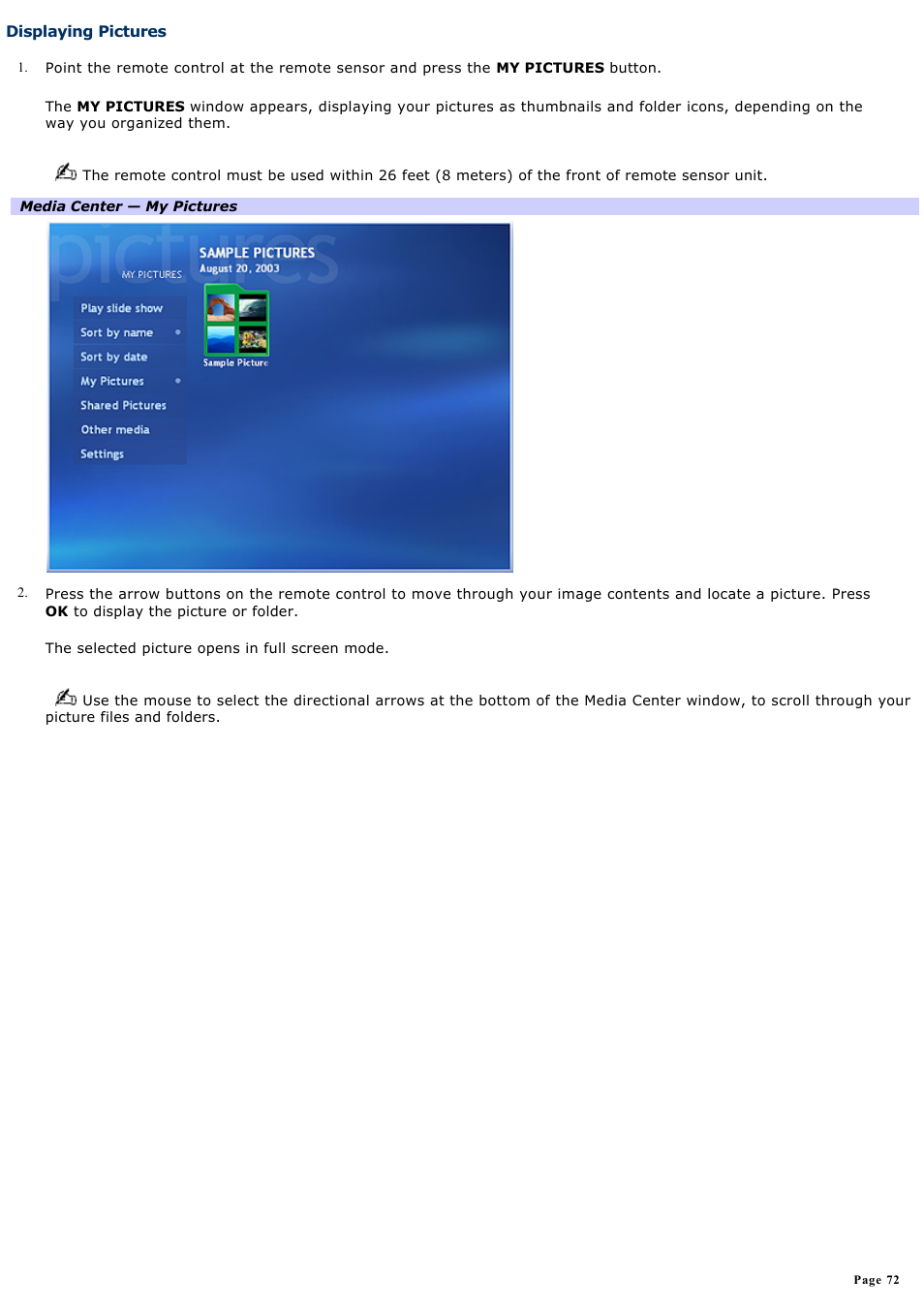 Displaying pictures | Sony PCV-RZ46G User Manual | Page 72 / 229