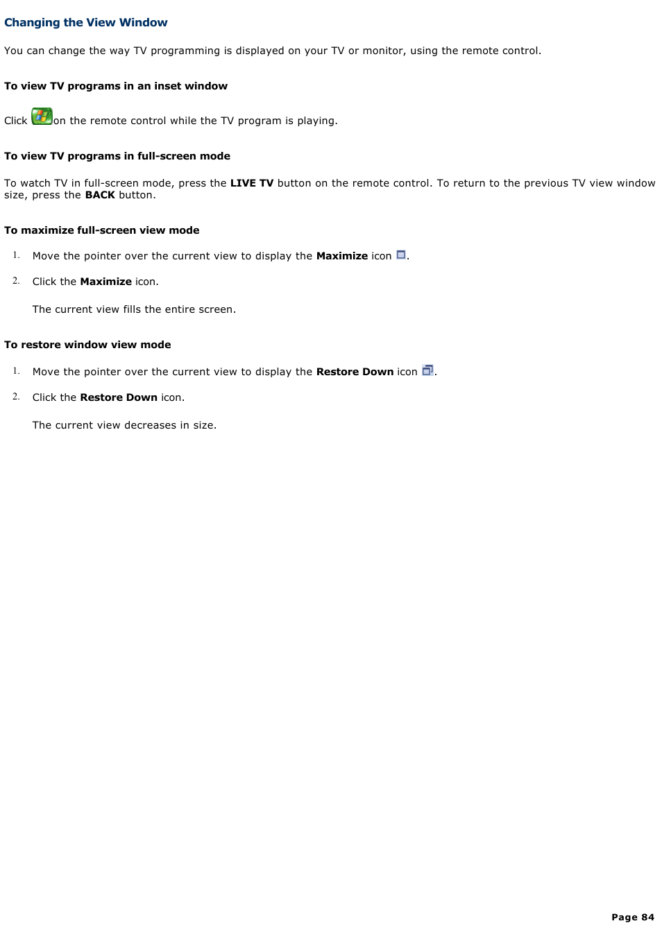 Changing the view window | Sony PCV-RZ46G User Manual | Page 84 / 229