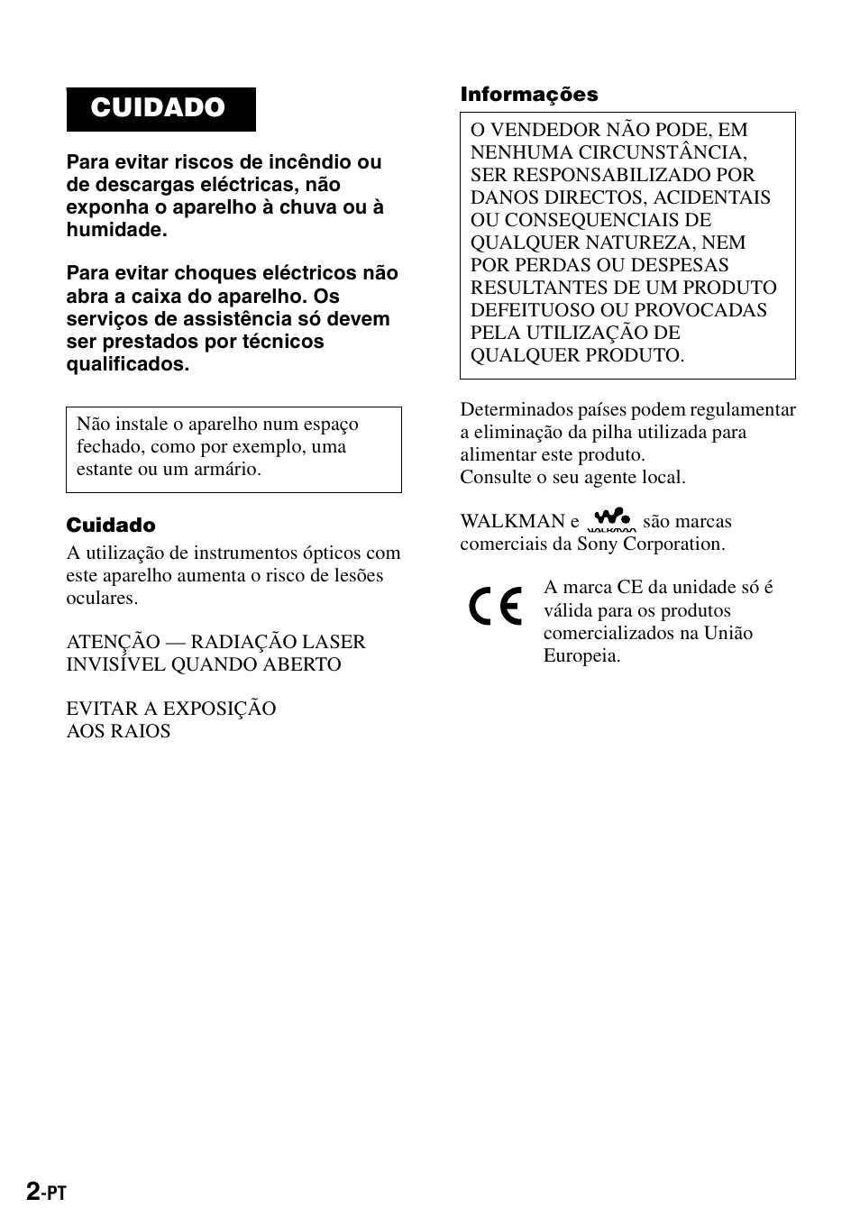 Cuidado | Sony MZ-R900 User Manual | Page 142 / 212