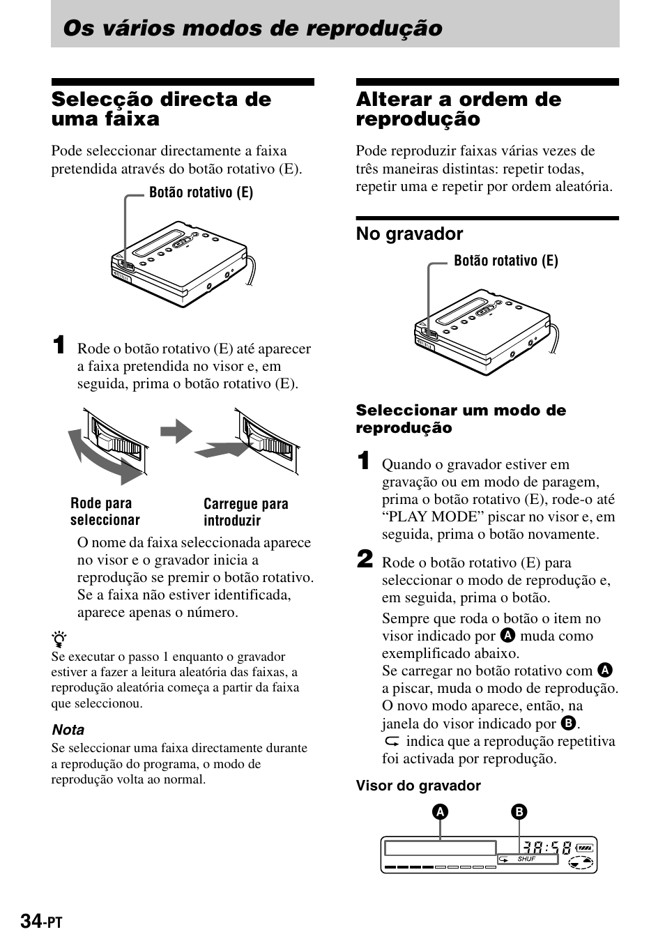 Os vários modos de reprodução, Selecção directa de uma faixa, Alterar a ordem de reprodução | No gravador | Sony MZ-R900 User Manual | Page 174 / 212