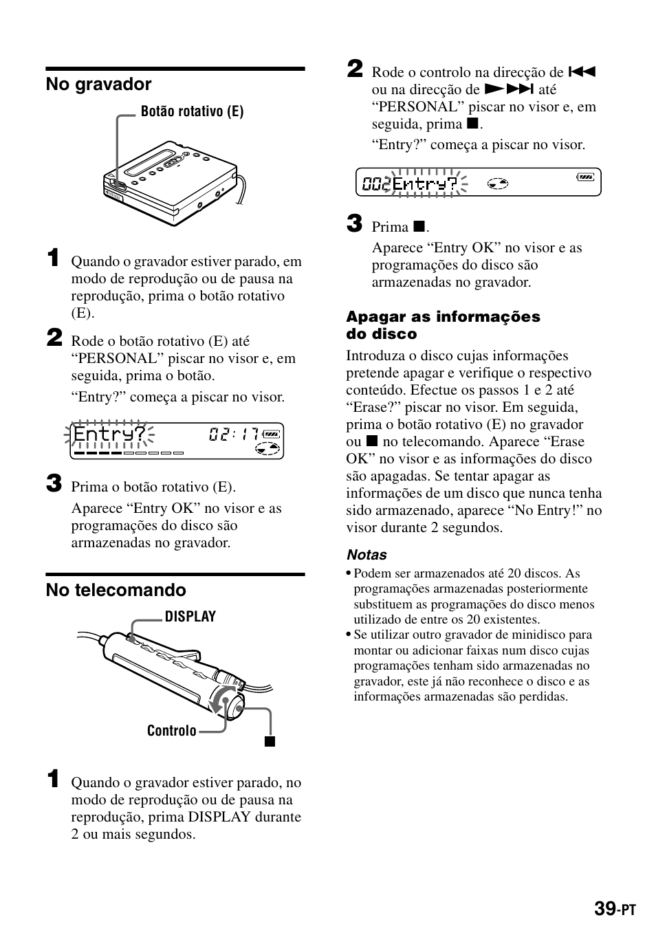 No gravador, No telecomando | Sony MZ-R900 User Manual | Page 179 / 212