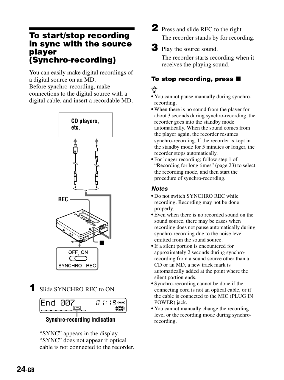 Synchro-recording), Ar) (2, Ow (2 | Ion (2, End ¢¢7 | Sony MZ-R900 User Manual | Page 24 / 212