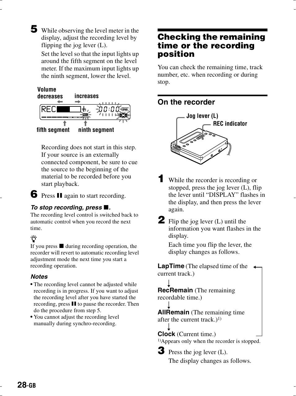 On the recorder, L meter, Ion (2 | Sony MZ-R900 User Manual | Page 28 / 212