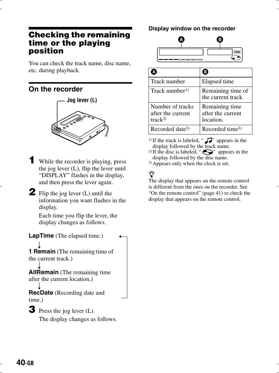 On the recorder, Tion (4, And 40 | Sony MZ-R900 User Manual | Page 40 / 212