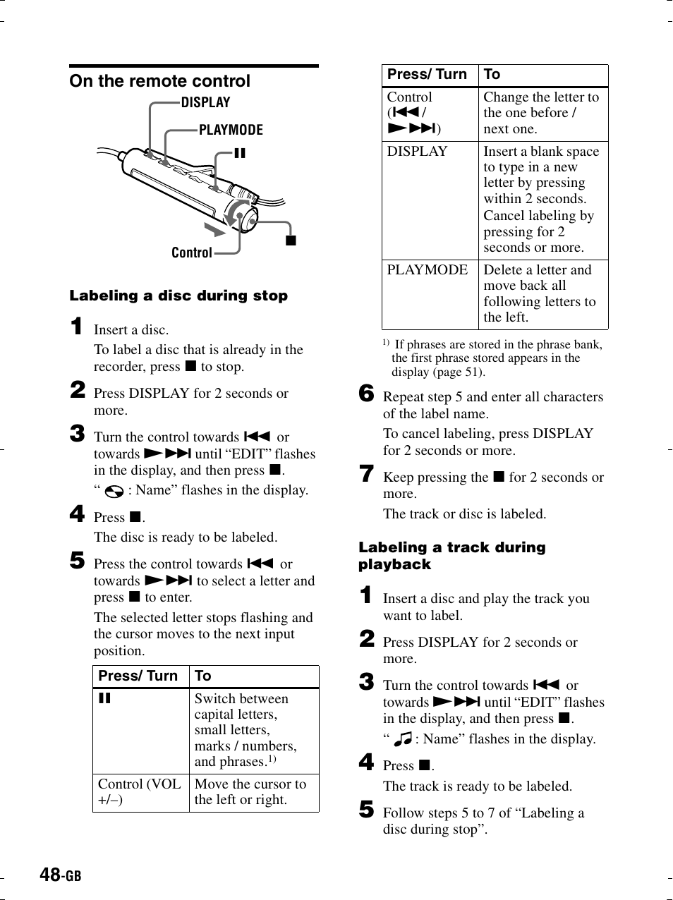 On the remote control | Sony MZ-R900 User Manual | Page 48 / 212