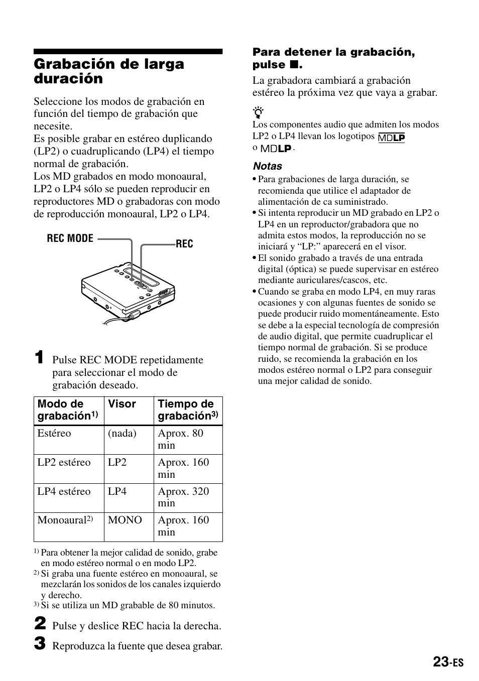 Grabación de larga duración | Sony MZ-R900 User Manual | Page 93 / 212