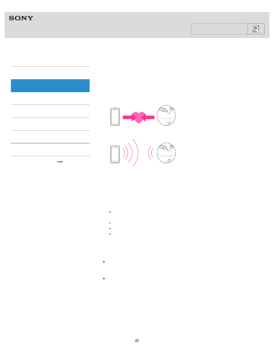 Steps to bluetooth function, Help guide, Search | Sony SRS-BTV5 User Manual | Page 20 / 54