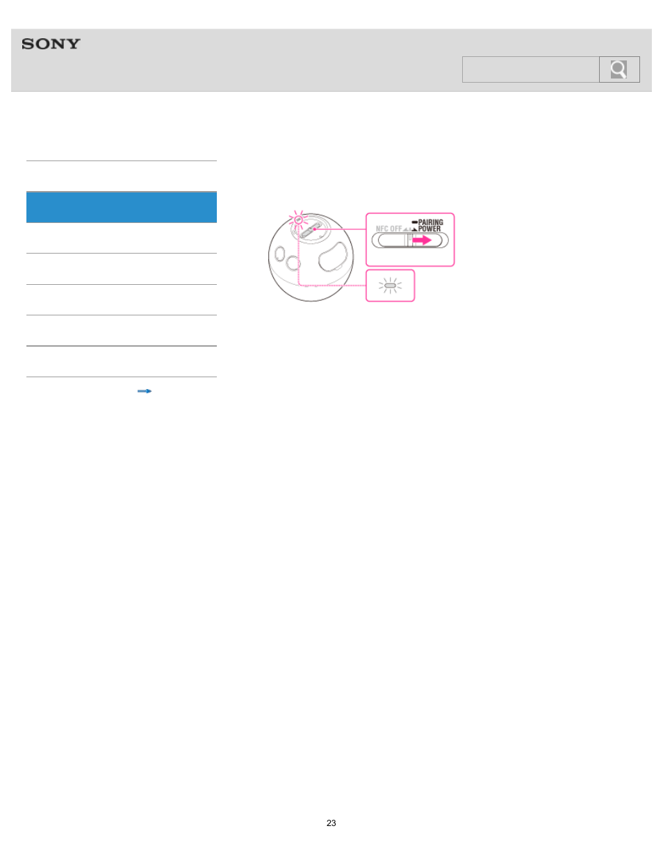 Connecting with the paired device, Help guide, Search | Sony SRS-BTV5 User Manual | Page 23 / 54