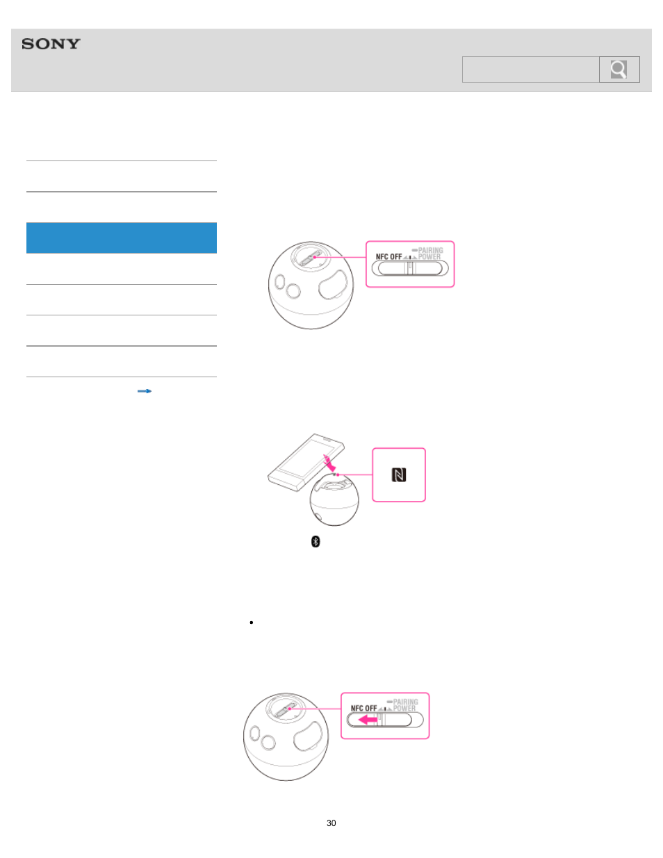 Connecting with the smartphone by one touch, Details, Help guide | Search | Sony SRS-BTV5 User Manual | Page 30 / 54