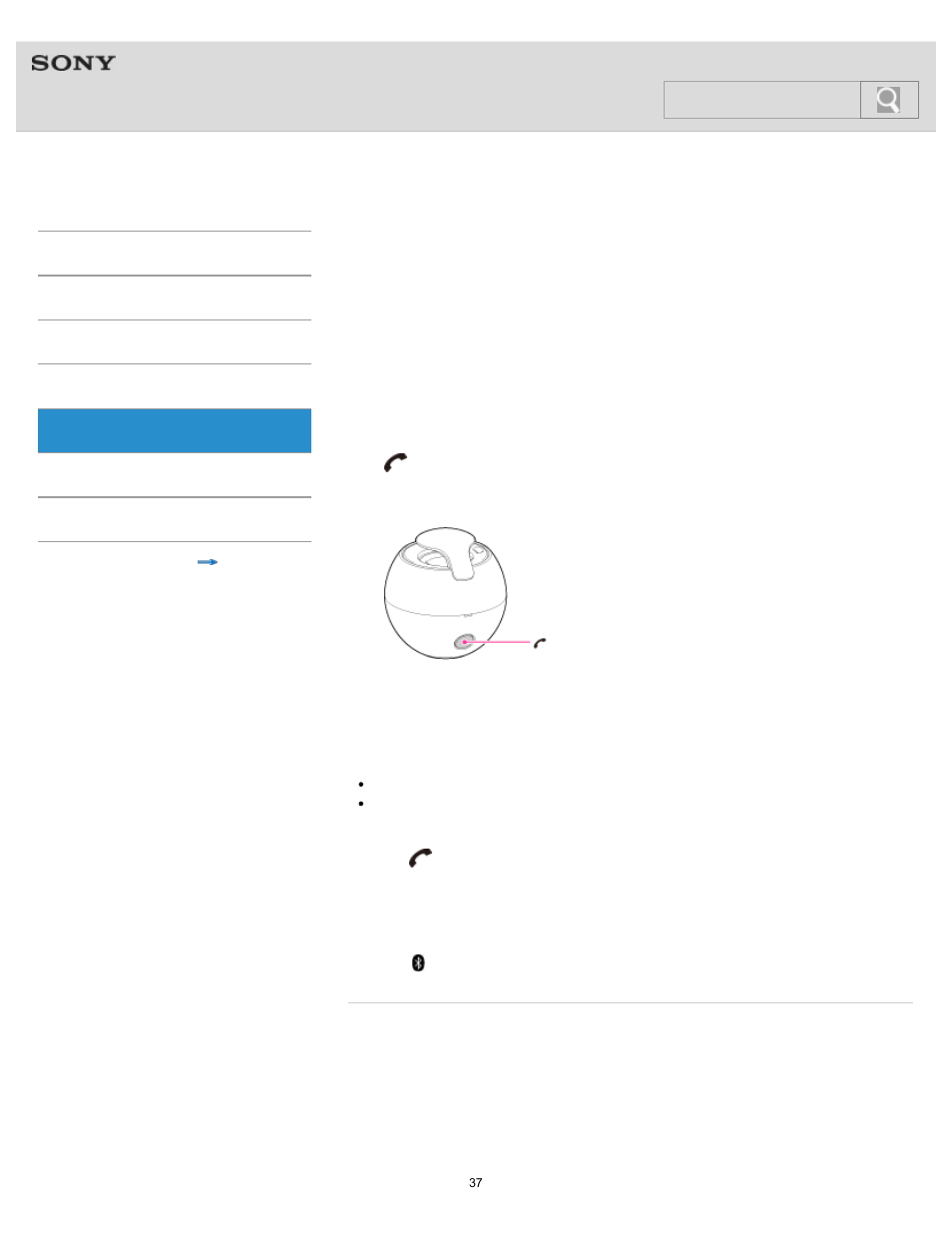 Making a call, Details, Help guide | Search | Sony SRS-BTV5 User Manual | Page 37 / 54