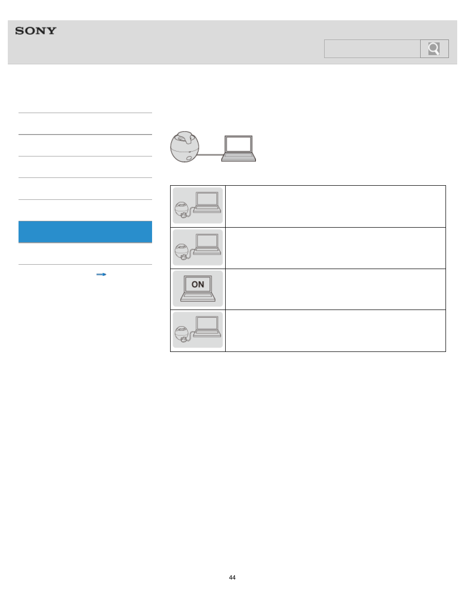 Unable to turn on or charge the system, Help guide, Search | Sony SRS-BTV5 User Manual | Page 44 / 54