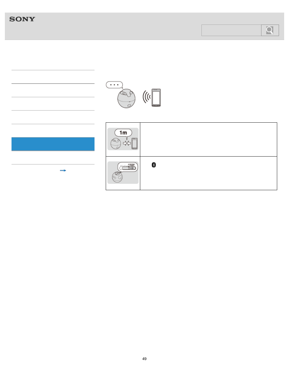 Pairing is not possible, Help guide, Search | Sony SRS-BTV5 User Manual | Page 49 / 54