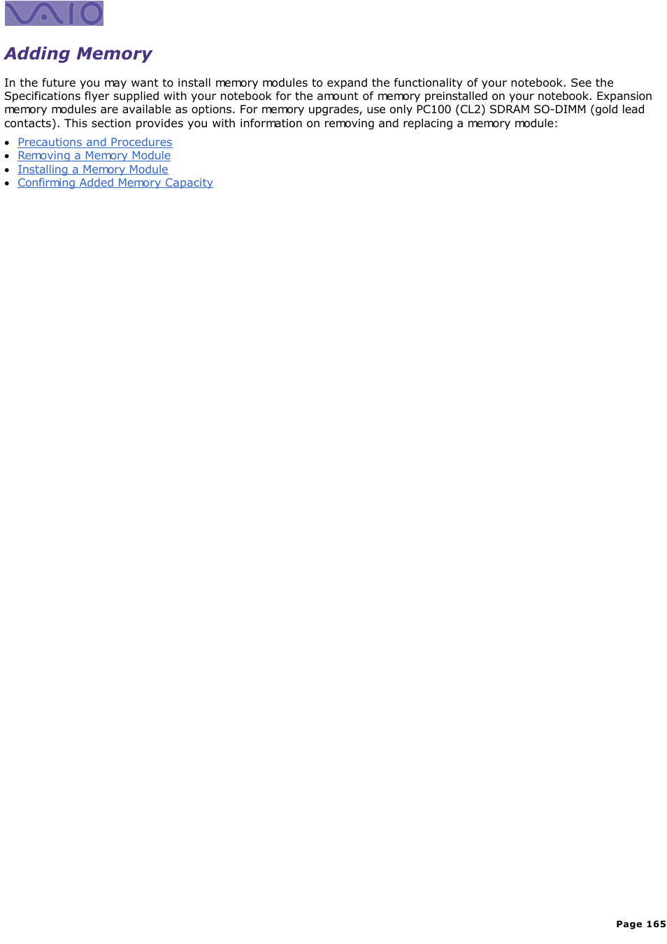 Adding memory | Sony PCG-SR33K User Manual | Page 165 / 298