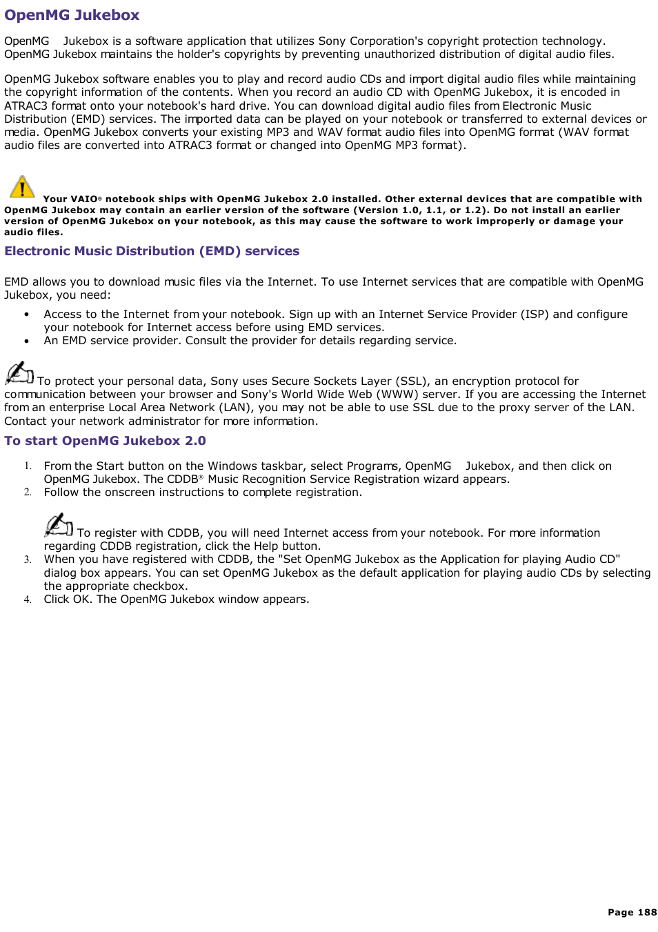 Openmg jukebox | Sony PCG-SR33K User Manual | Page 188 / 298