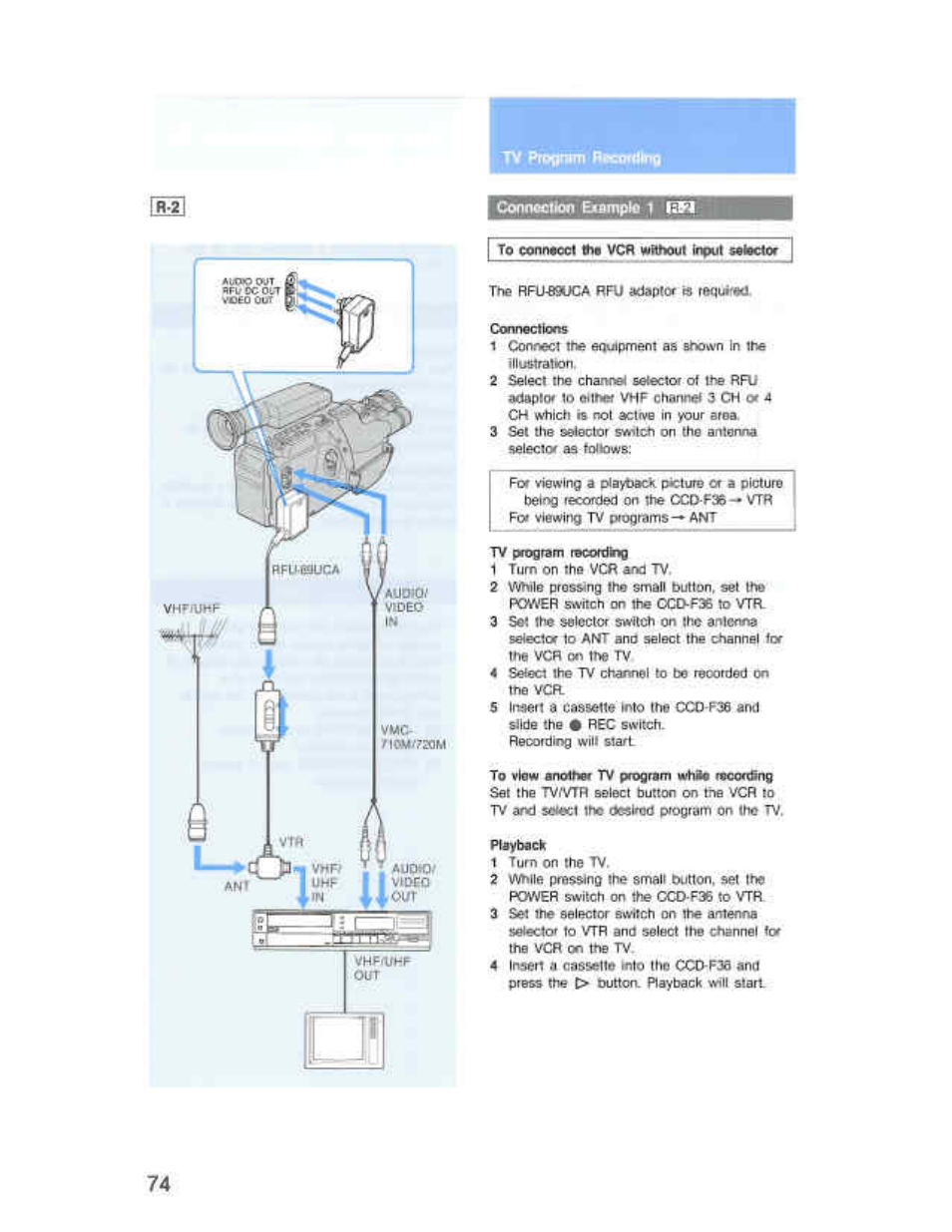 I te cenn»oct tn vcfl without input s«ioc«or j | Sony CCD-F36 User Manual | Page 102 / 156