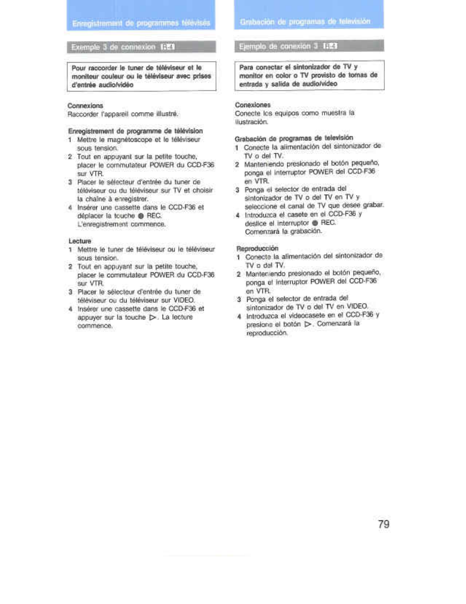 Entagrmremant 0* piegianime» mtovtses, Qrabaoiéeiia pragtcima» 0» trèiiainii, Eiempto 0s cnrauion 3 гяо | Piactt № oorrimuiétéur, Du cco-fas | Sony CCD-F36 User Manual | Page 107 / 156