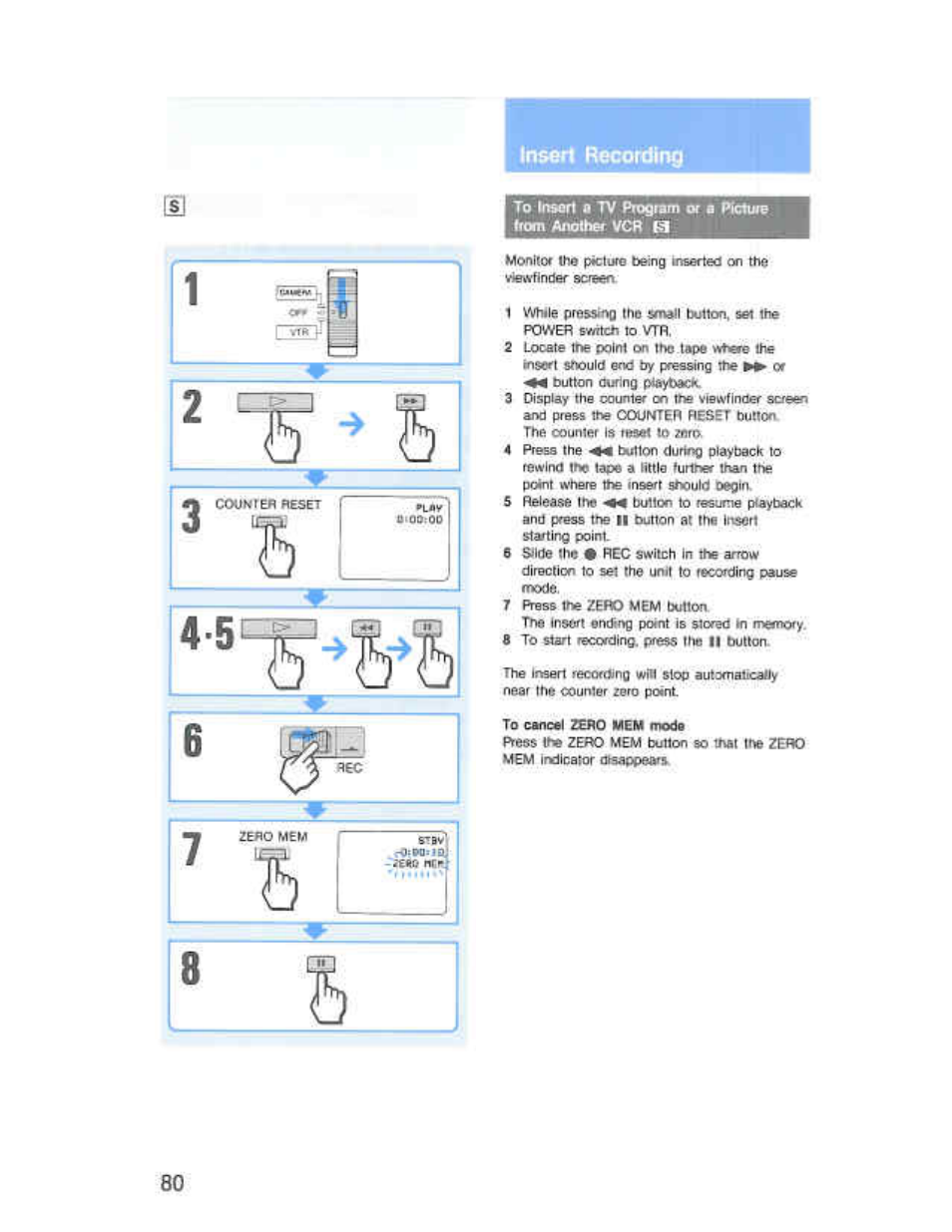 Insert recording, To insoft fi tv prosrem or s picture, Irtsor! recording | Sony CCD-F36 User Manual | Page 108 / 156