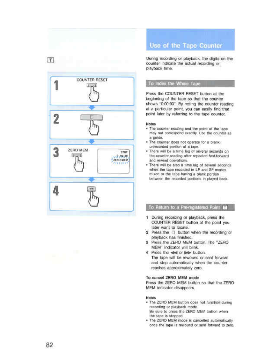 Use of the tape counter, To ittdei the whole tape, To rffium to a pnkegisibed point if | Sony CCD-F36 User Manual | Page 110 / 156