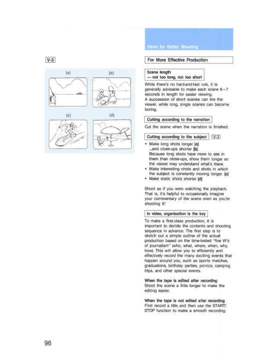 Hima tar better s^oвtin, For more enocttve ptocbcaon, Mate smile shots shorter (d | Sony CCD-F36 User Manual | Page 124 / 156