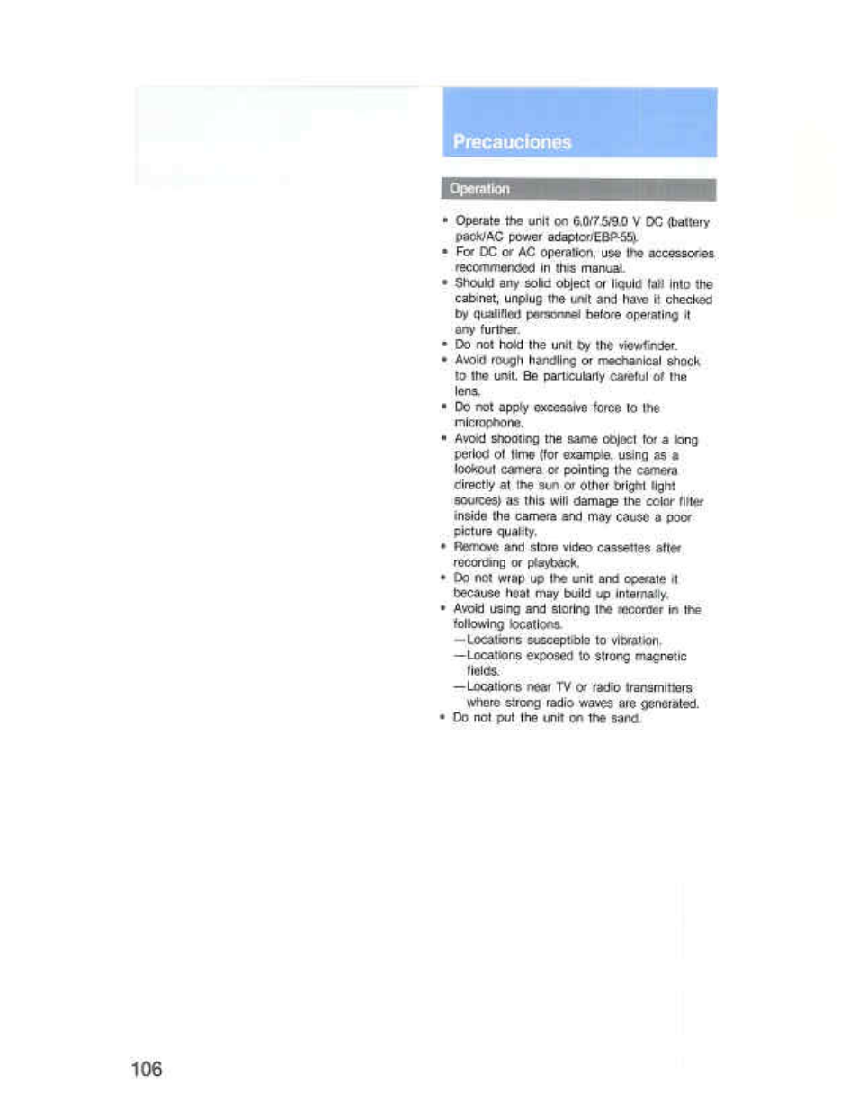 Precauciones, Précautions | Sony CCD-F36 User Manual | Page 134 / 156