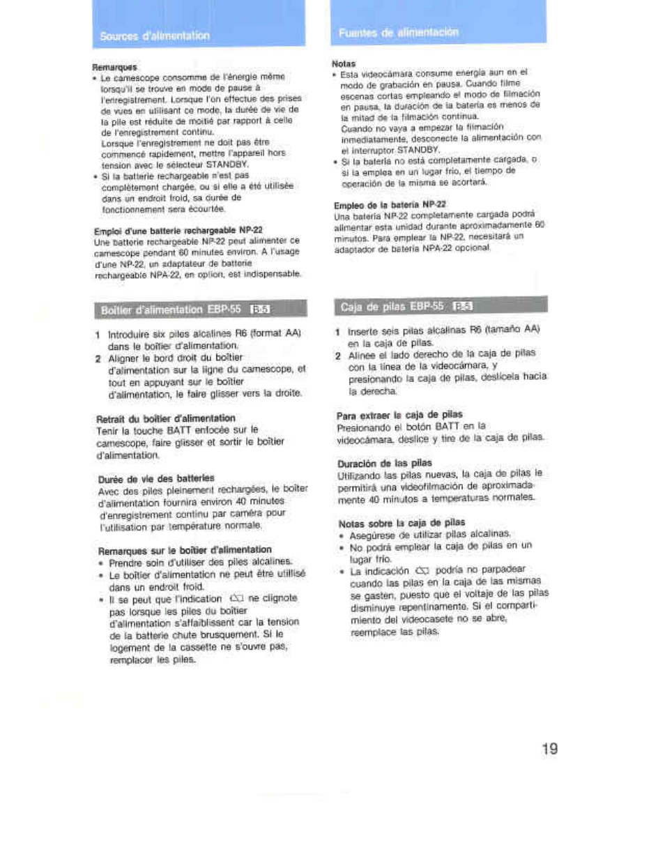 Sources (f»ten6tlution, Ftmite «it 1»1ктмю1*емв, Bdll«r d'effmentatkxi ebp-56 |iia | Sony CCD-F36 User Manual | Page 19 / 156