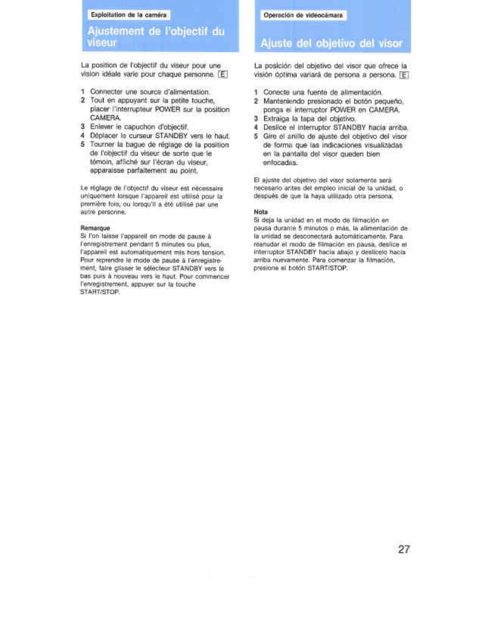 Ajustement (te robjectif du viseur, Ajuste det objetivo del visor | Sony CCD-F36 User Manual | Page 27 / 156