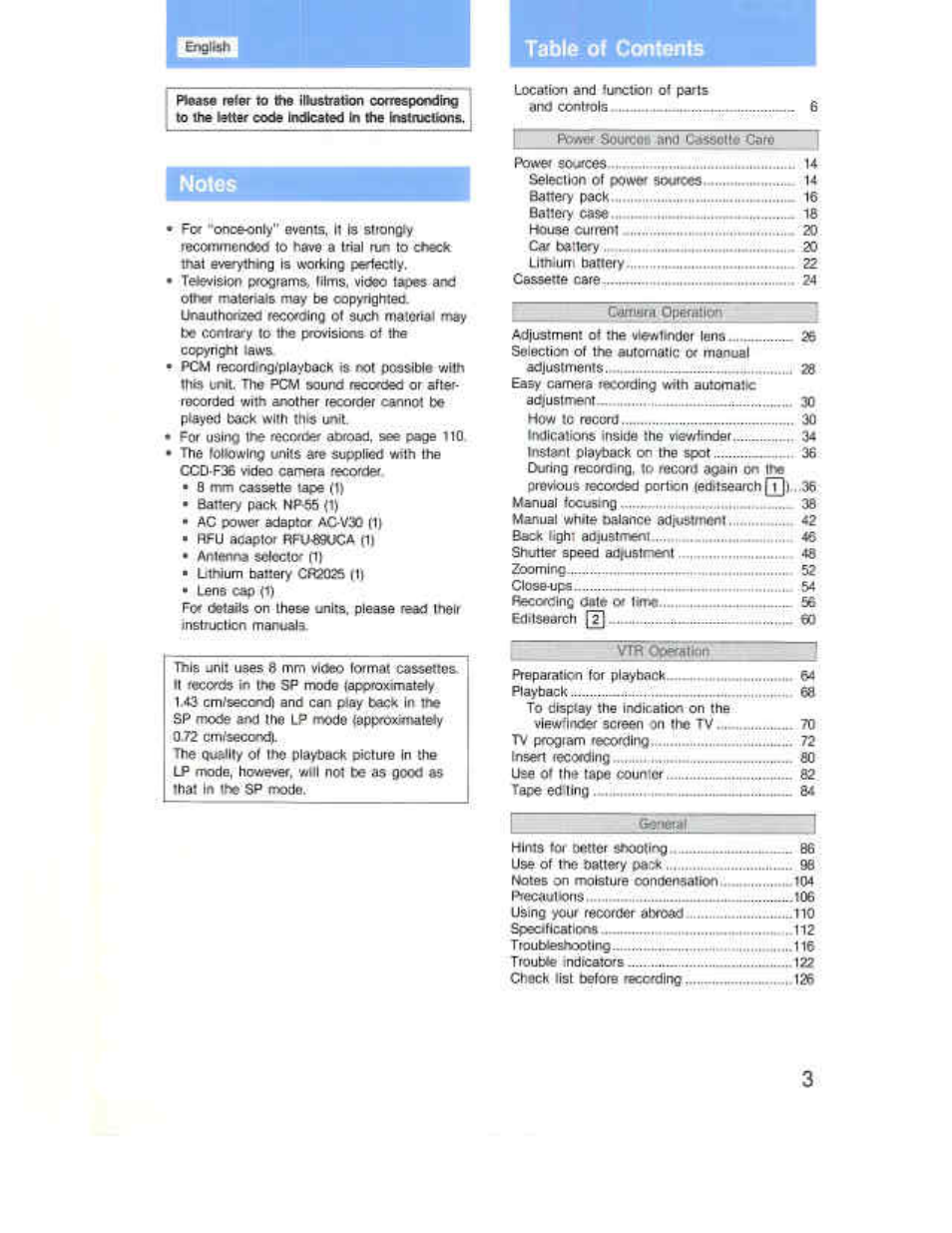 Sony CCD-F36 User Manual | Page 3 / 156