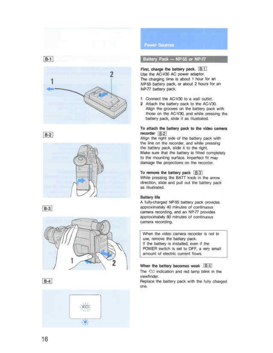 Battery pitik - np>55 or np>77, 1 соплм( re acv30 to 0 wall outiot | Sony CCD-F36 User Manual | Page 44 / 156