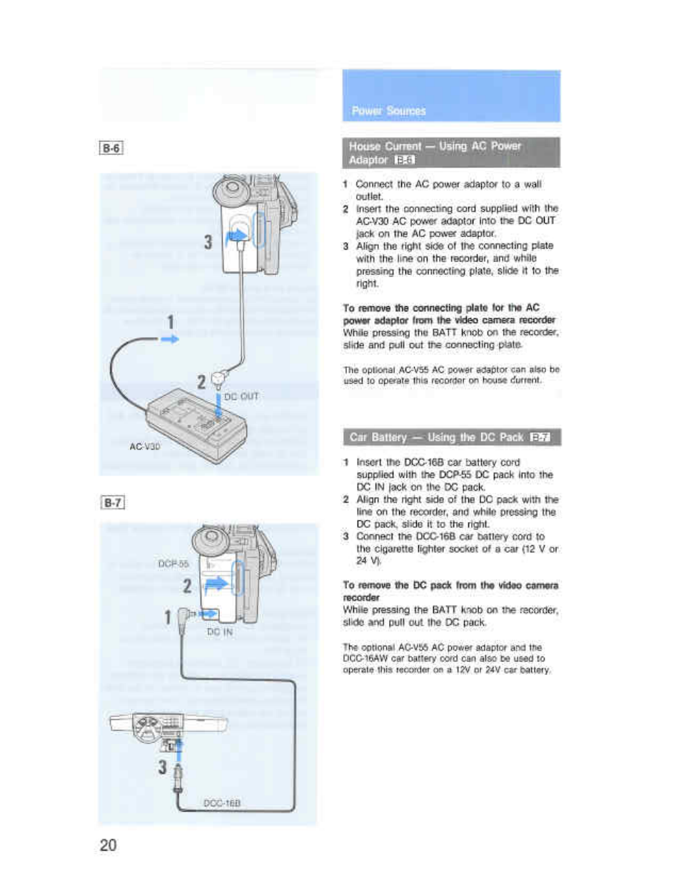 House cunsnl — using ac power, Car battery — u^ng the dc pack | Sony CCD-F36 User Manual | Page 48 / 156