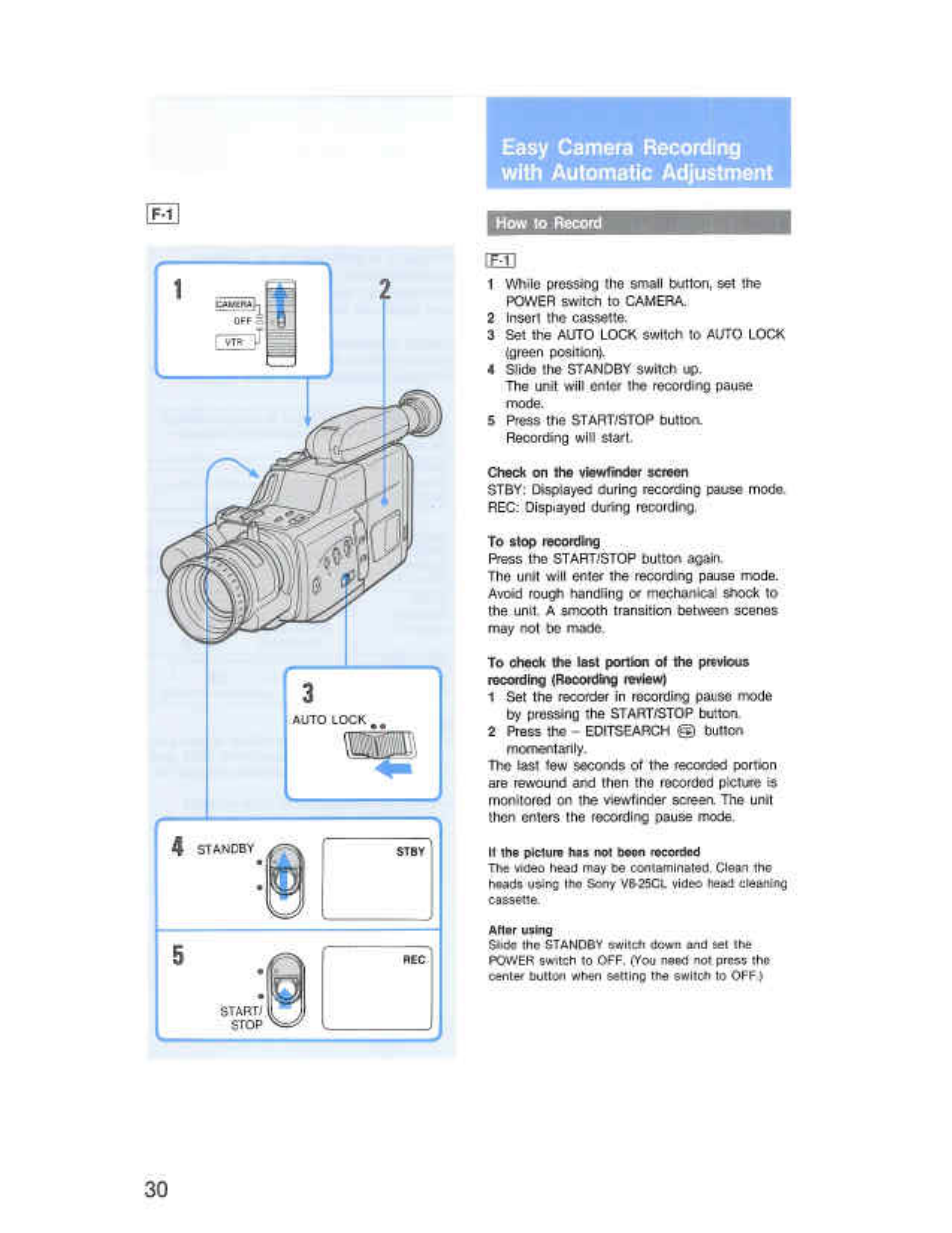 Easy camera recordlrtg with automatic adjustment, Rnofpentafliy | Sony CCD-F36 User Manual | Page 58 / 156