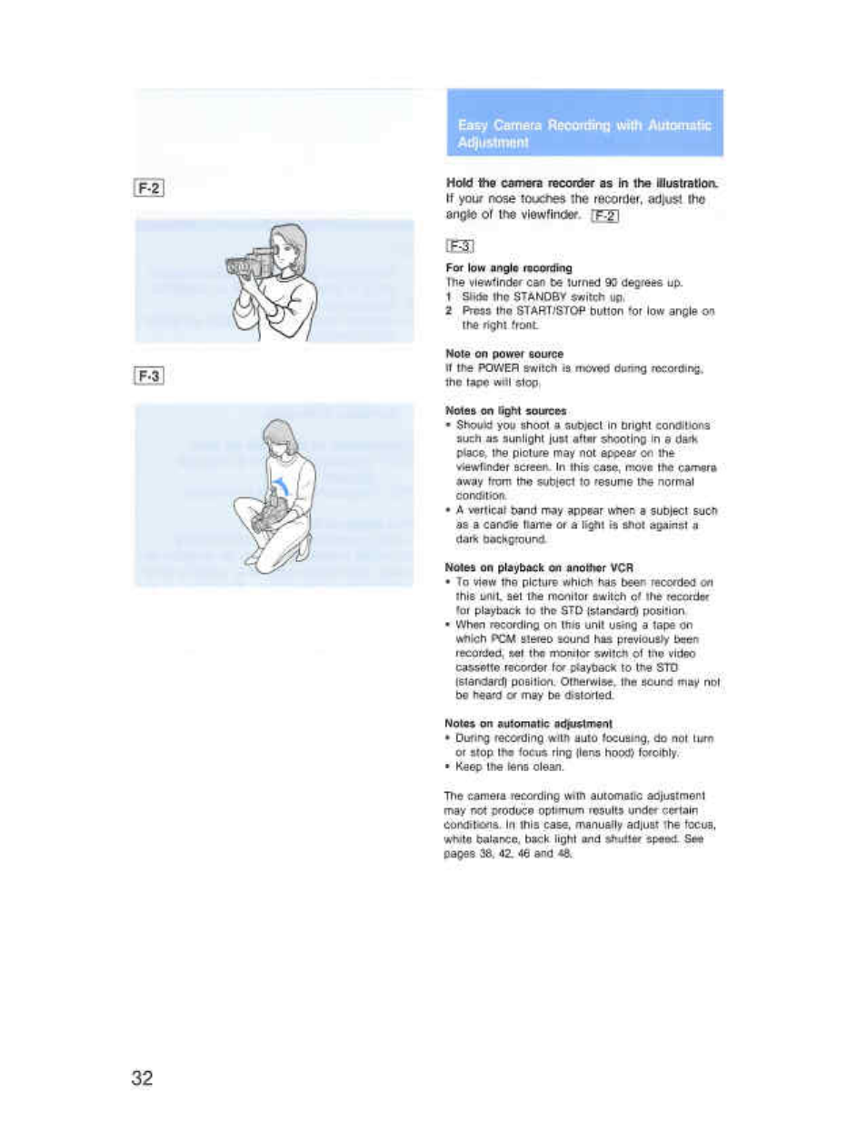 Easy canera reoordmo automatic at^imttmnt | Sony CCD-F36 User Manual | Page 60 / 156