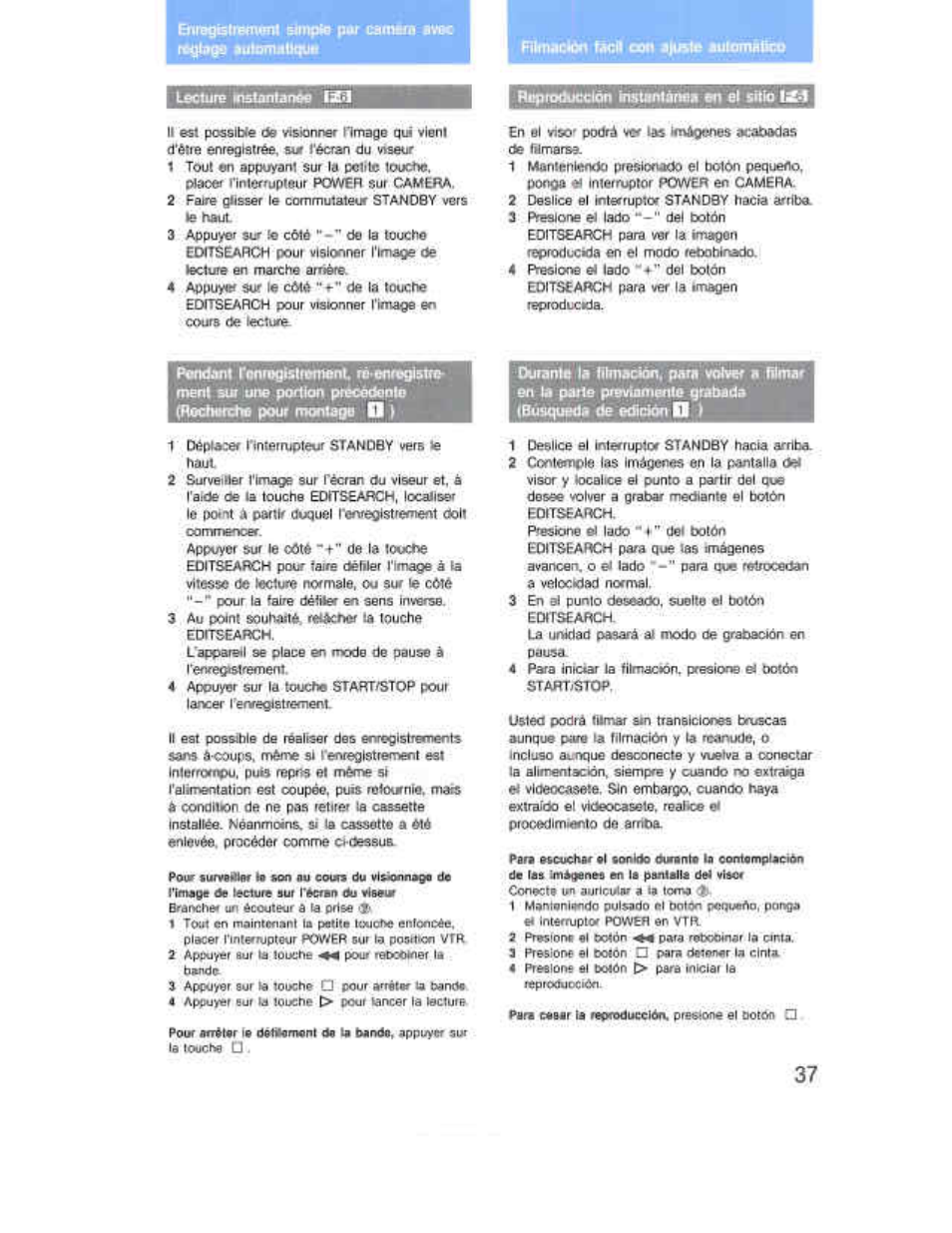 3 au point souhaité, retéener ta touche | Sony CCD-F36 User Manual | Page 65 / 156