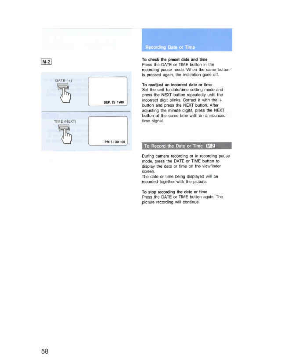 Oats i, Tme (nextl, To check ihc prceci lime | To record the date or time ks4 | Sony CCD-F36 User Manual | Page 86 / 156