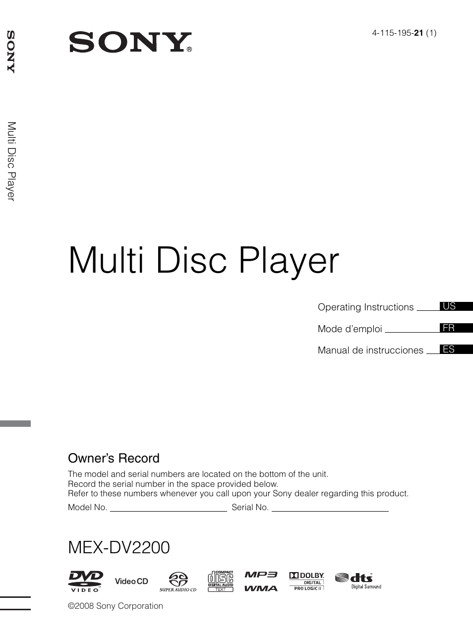 Sony MEX-DV2200 User Manual | 192 pages